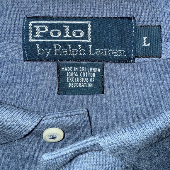 Polo Ralph Lauren Long Sleeve Polo Shirt Men’s Size- Large Blue Cotton Gold Pony - Picture 2 of 9